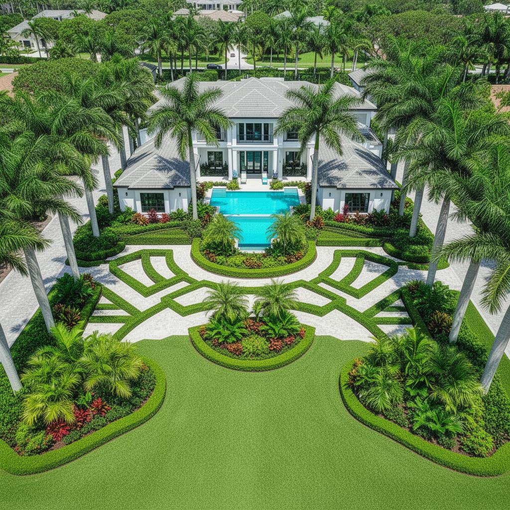 Aerial view landscaped property